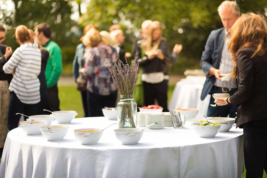 Round table catering at a garden party