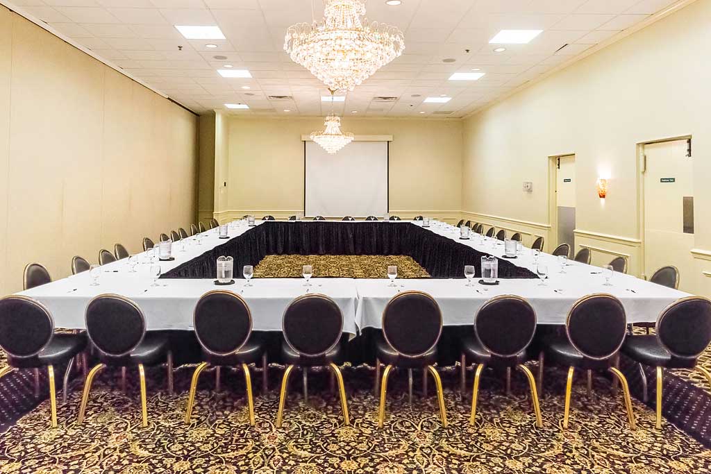 Banquet tables in the conference room