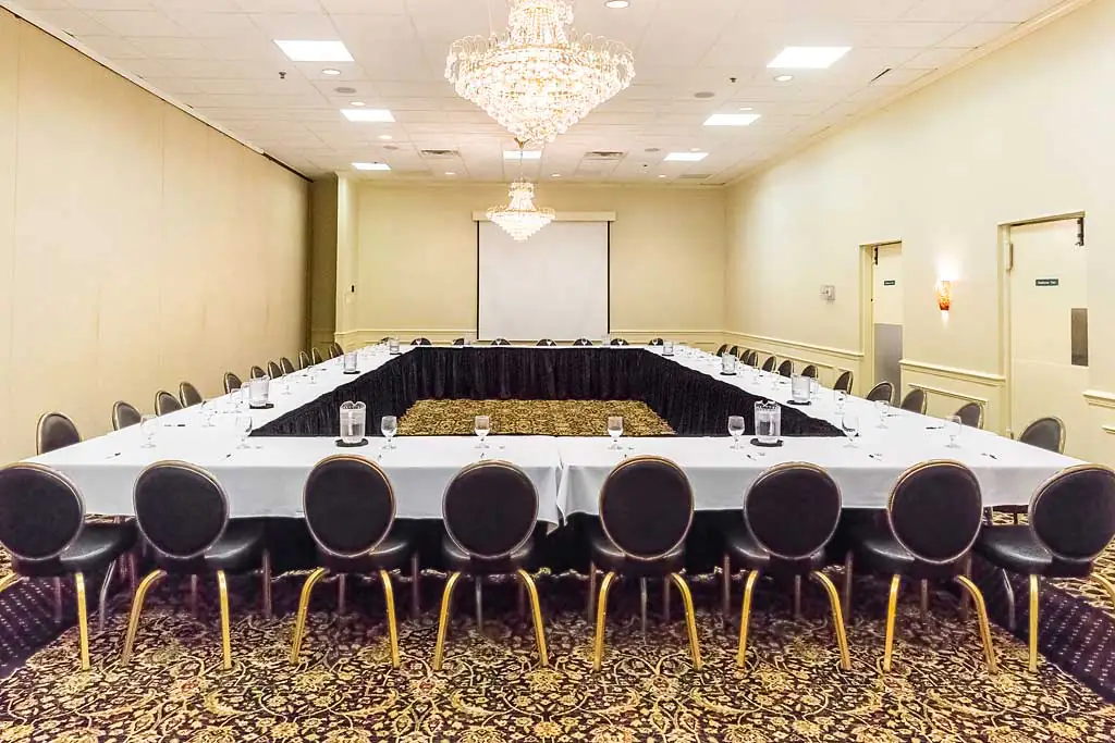 Banquet tables in the conference room