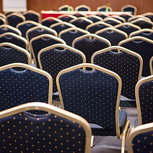 navy blue banquet chairs in the conference room