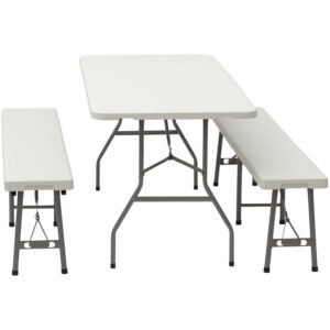 Garden catering set - white table 180cm + 2 benches