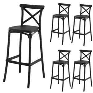 Boho hocker bar chair black set x4