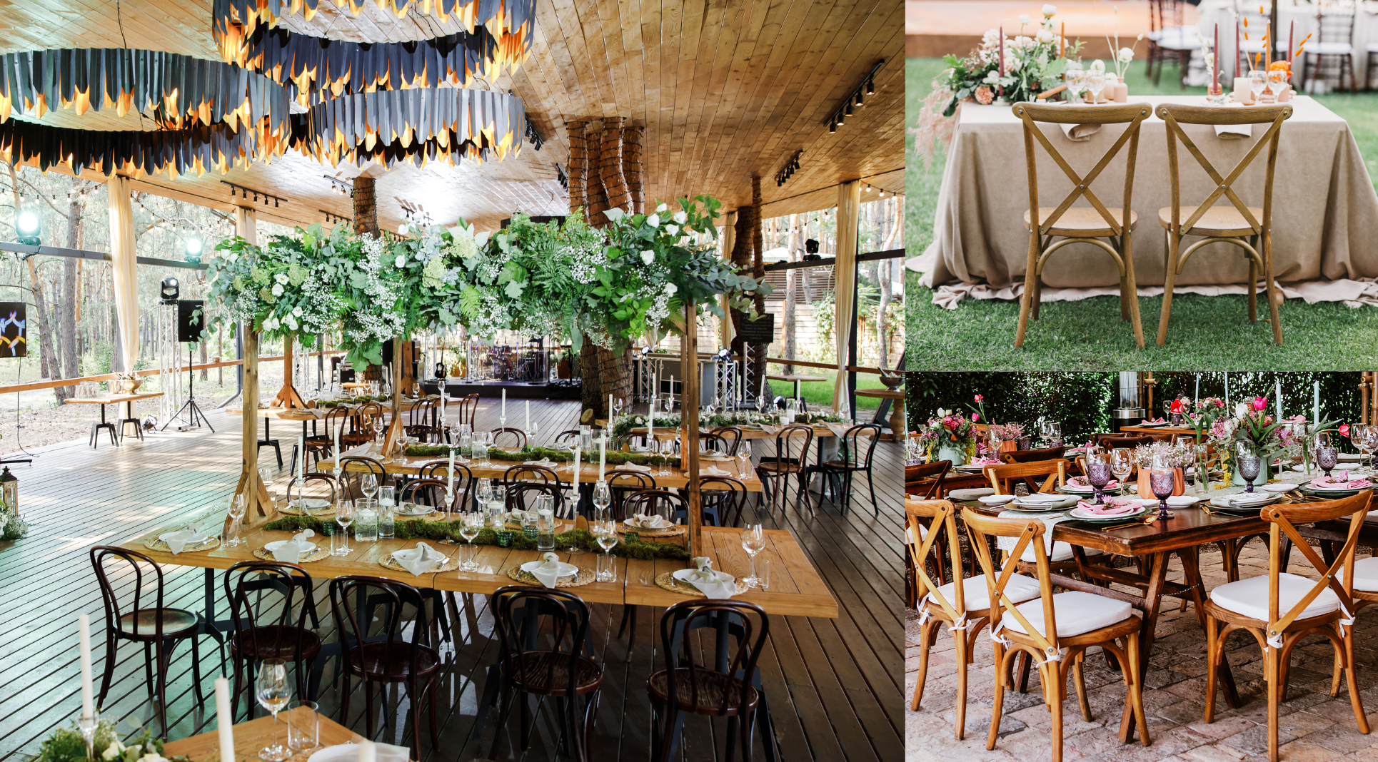 Boho-style chairs, cross-back chairs
