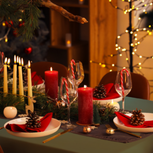 Christmas Duet: Green Tablecloth and Red Napkins
