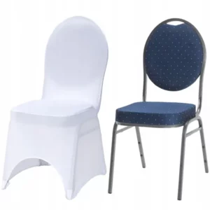 Set: Venice Navy Blue Banquet Chair with White Chair Cover