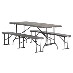 Brown garden catering set – 180 cm table + 2 benches