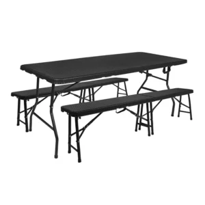 Rattan Garden Catering Set – 180 cm Table + 2 Benches
