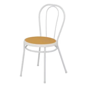 Classic Vintage White Metal Kitchen Chair with Woven Seat