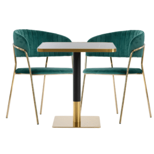 Gold cafe set ARP608 black table+ 2 Glamour green chairs