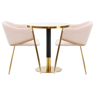 Gold cafe set ARP609 white table+ 2 chairs Glamour pink