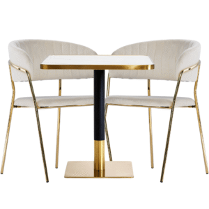 Gold bar cafe table set ARP608 70x70cm white + 2 Glamour chairs