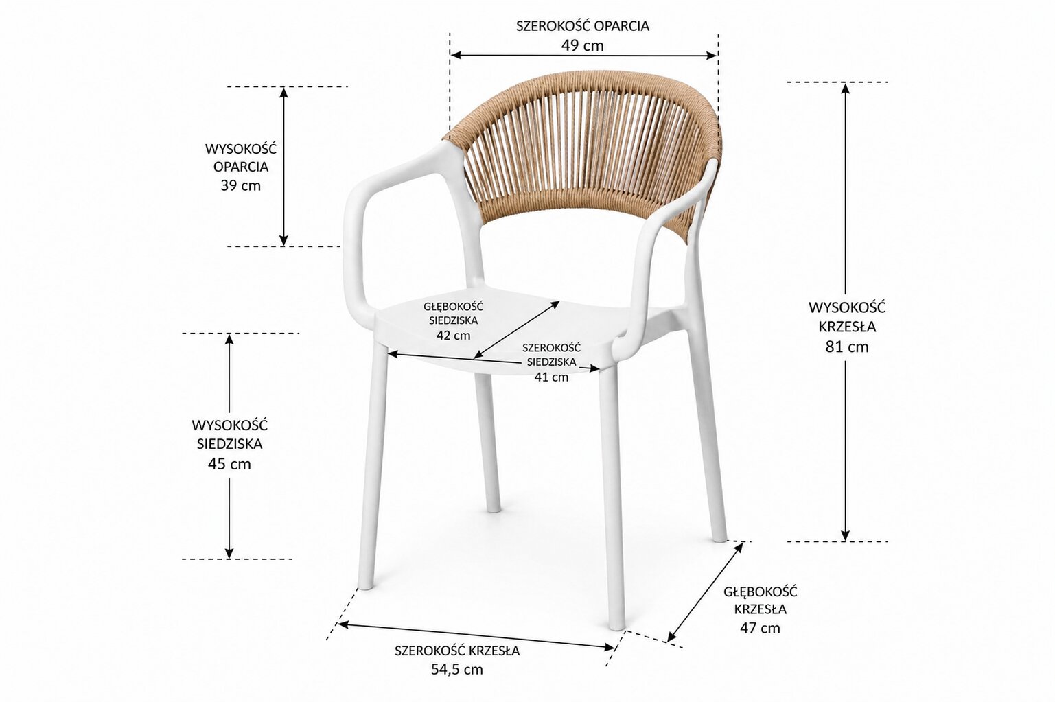 Puro PP café-style garden chair – white and beige, boho style | Bankietowo.eu | krzeslo-ogrodowe-kawiarniane-puru-bialo-bezowe-3jpg