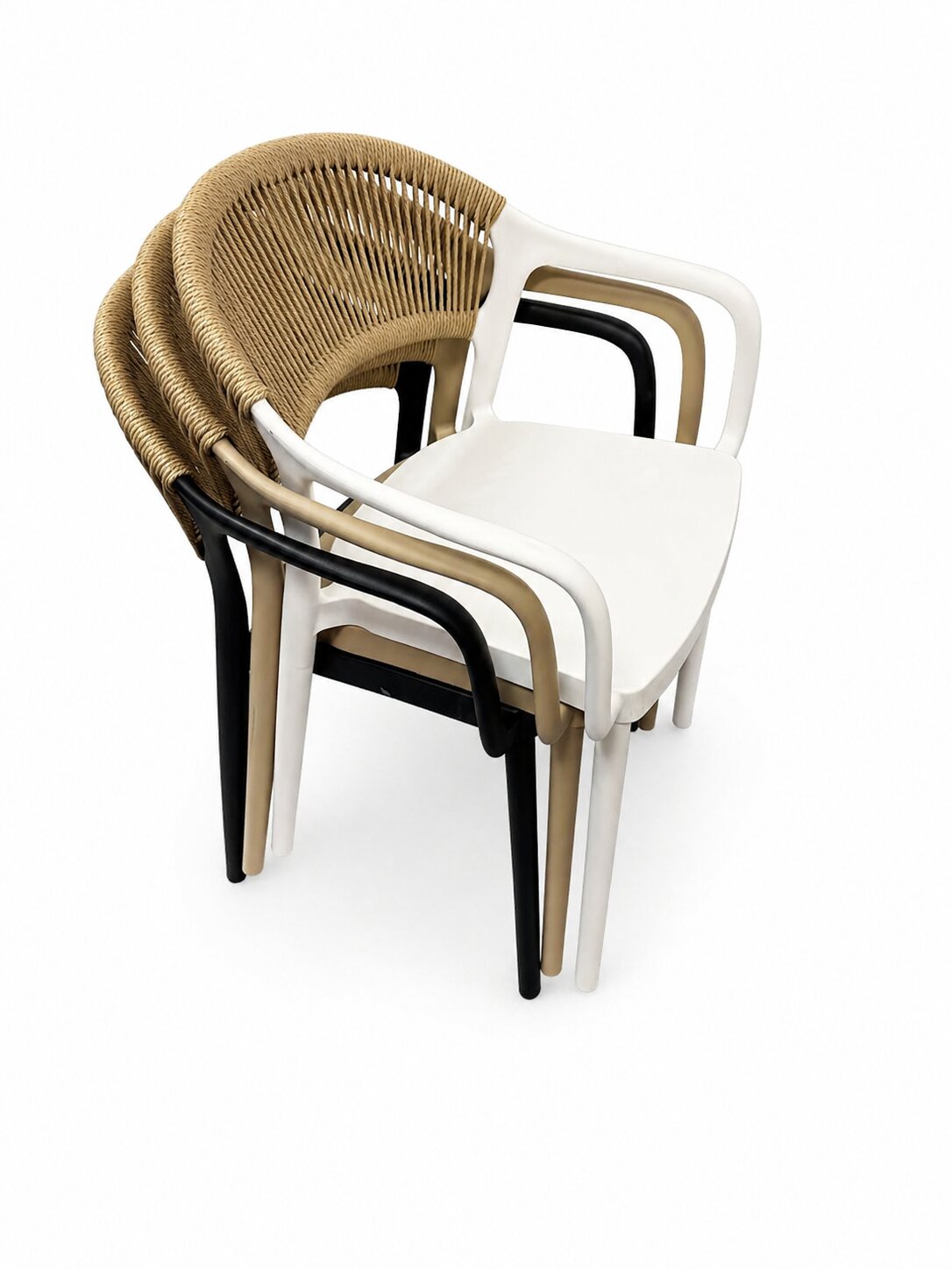 Puro PP café-style garden chair – white and beige, boho style | Bankietowo.eu | krzeslo-ogrodowe-w-stylu-boho-czarno-bezowe-2-1jpg