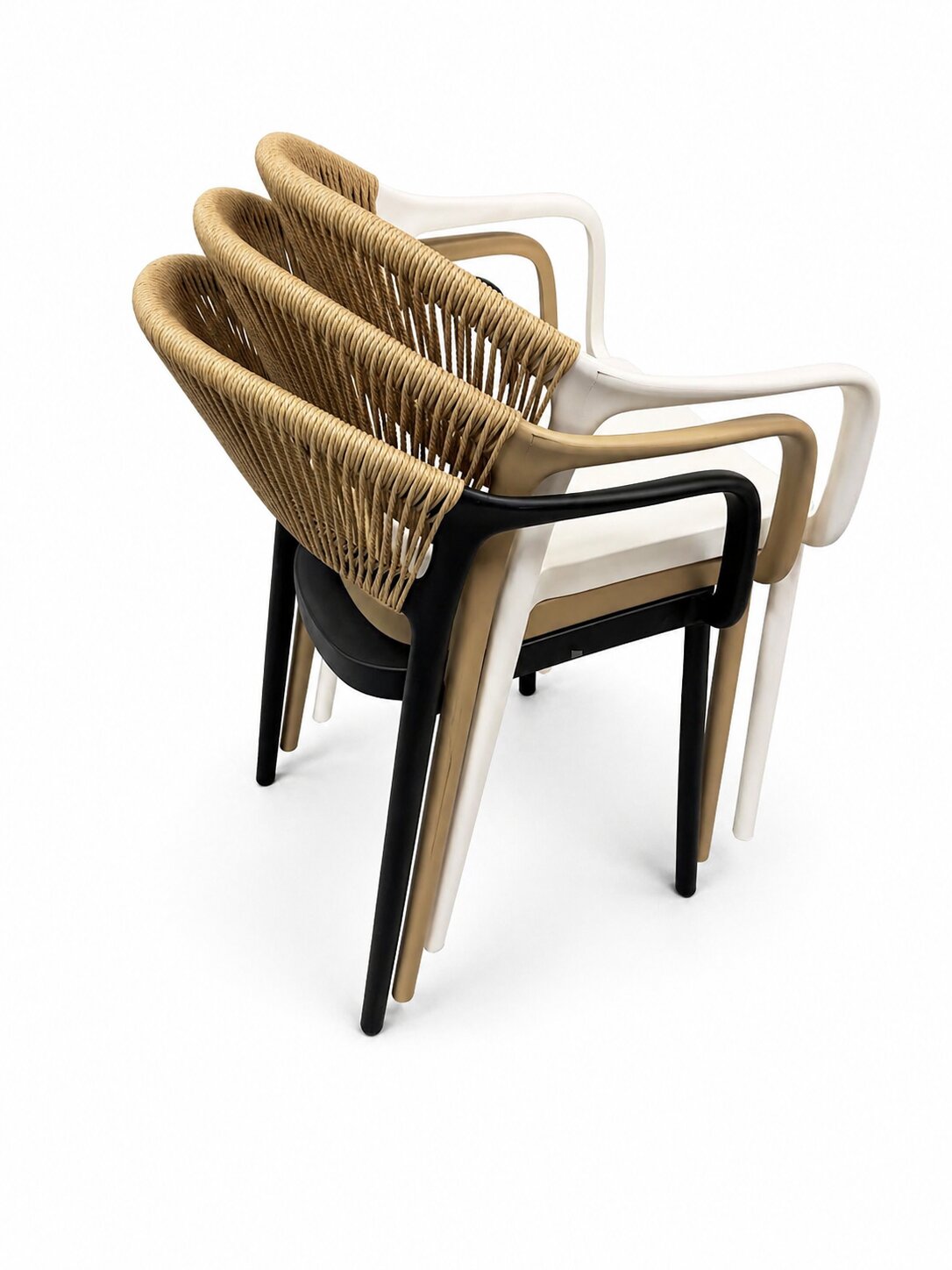 Puro PP café-style garden chair – white and beige, boho style | Bankietowo.eu | krzeslo-ogrodowe-w-stylu-boho-czarno-bezowe-5jpg