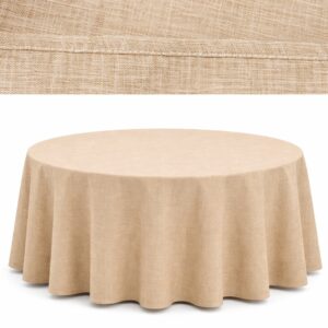 Beige "Boho" linen-effect tablecloth, 320cm diameter, for a banquet table