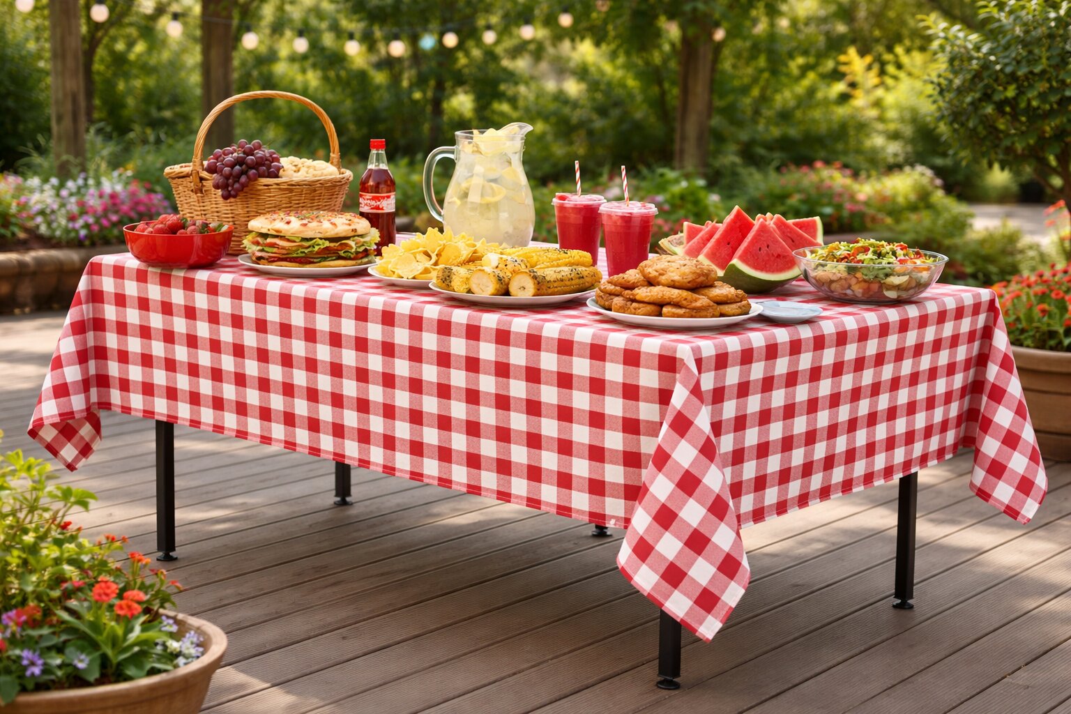 “Italian Check” tablecloth, 240×160 cm, white and red | Bankietowo.eu | obrus-krata-wloska-czerwono-bialy-0824-ARP-realizacjajpg