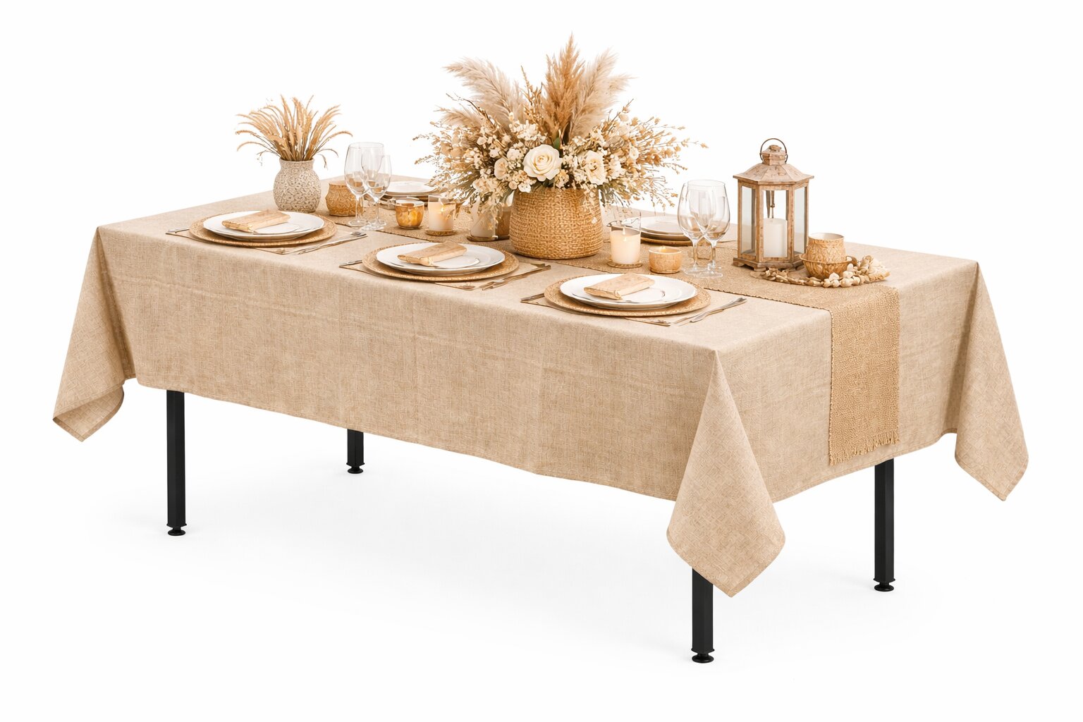 Beige “Boho” linen-effect tablecloth, 280x170cm, for a banquet table | Bankietowo.eu | obrus-prostokatny-boho-3jpg