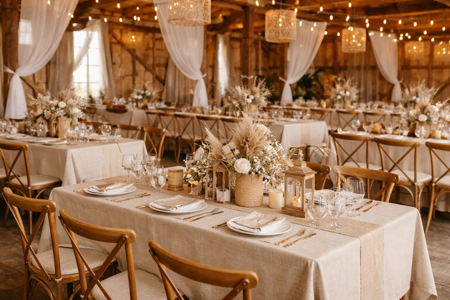 Beige “Boho” linen-effect tablecloth, 280x170cm, for a banquet table | Bankietowo.eu | obrus-prostokatny-boho-5-1jpg