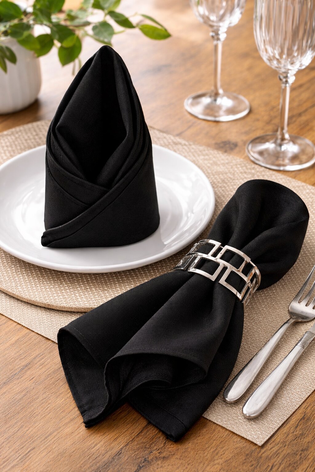 Black cotton banquet napkin, 50×50 cm | Bankietowo.eu | serwetka-bankietowa-bawelniana-czarna-4jpg